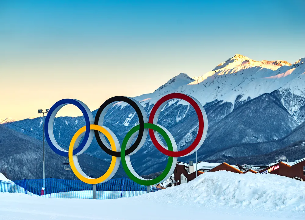 The Olympic rings in winter environment