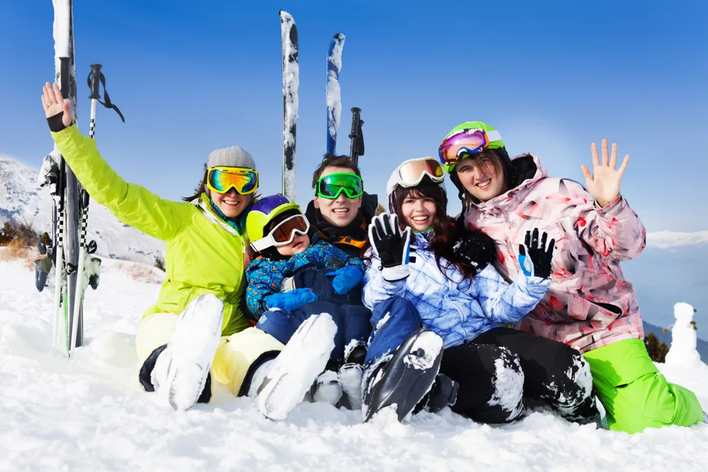 Happy bunch of skiers