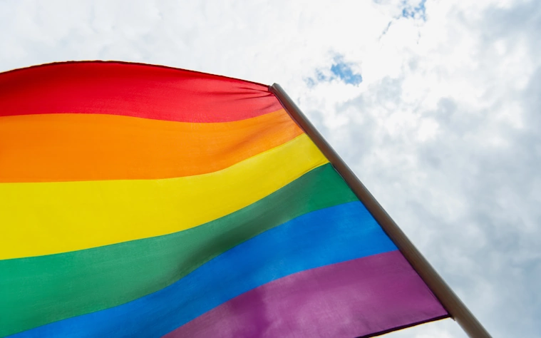 Rainbow flag in the sky