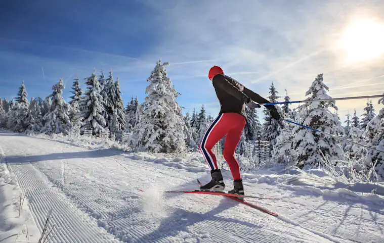 Cross country skier going at it